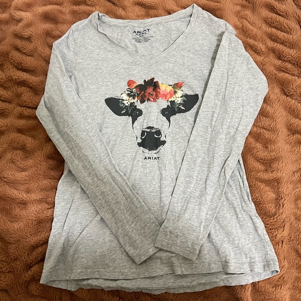 Ariat long sleeve - cow with flower crown
